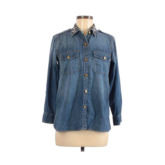 Current Elliott Denim Chambray Studded Collar Shirt Womens Size Size 2 Medium 6 - Picture 1 of 4